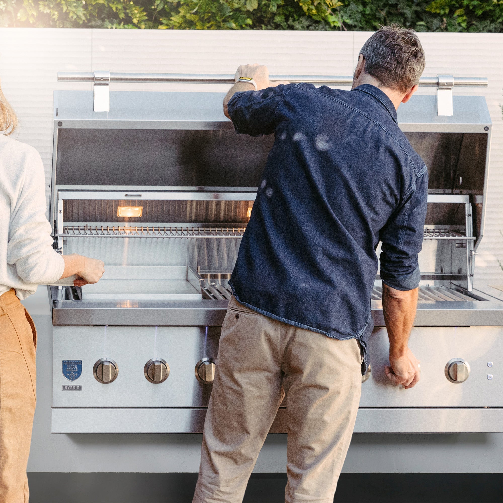 American Made Grills Freestanding Encore 54-Inch Hybrid Gas / Charcoal / Wood Grill