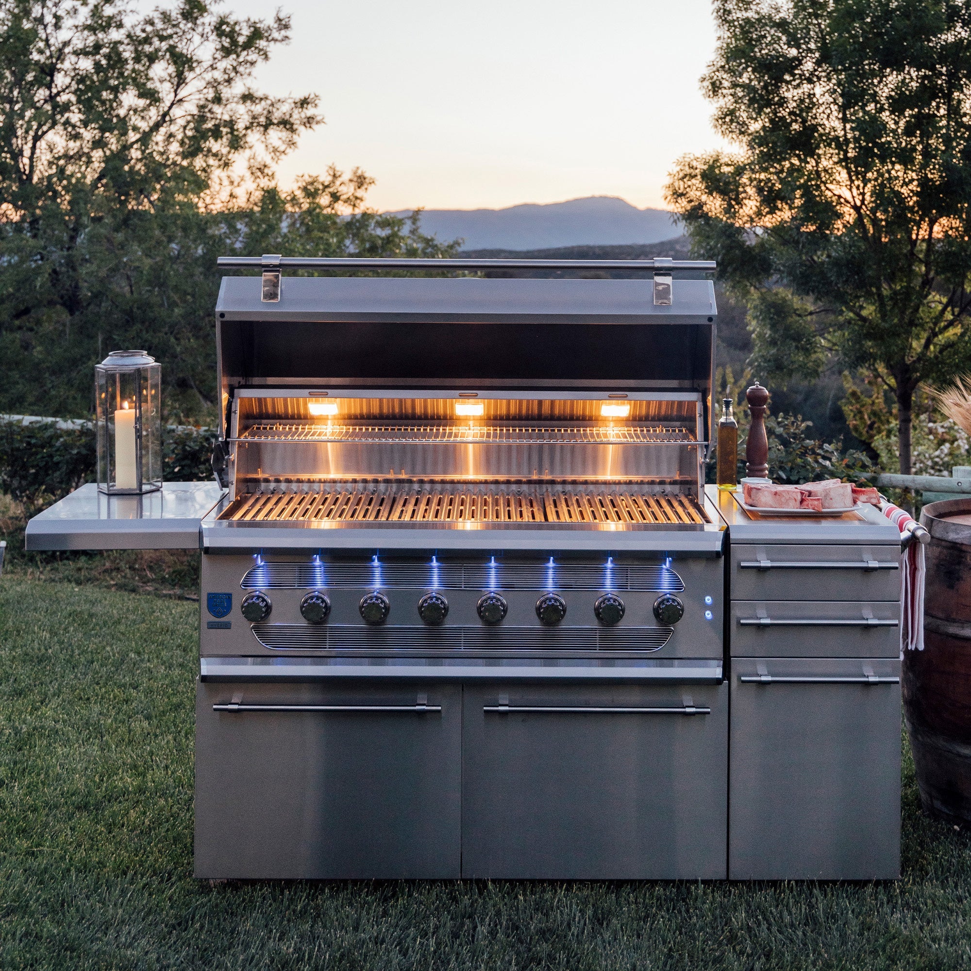 American Made Grills Freestanding Muscle 54-Inch Hybrid Gas / Charcoal / Wood Grill