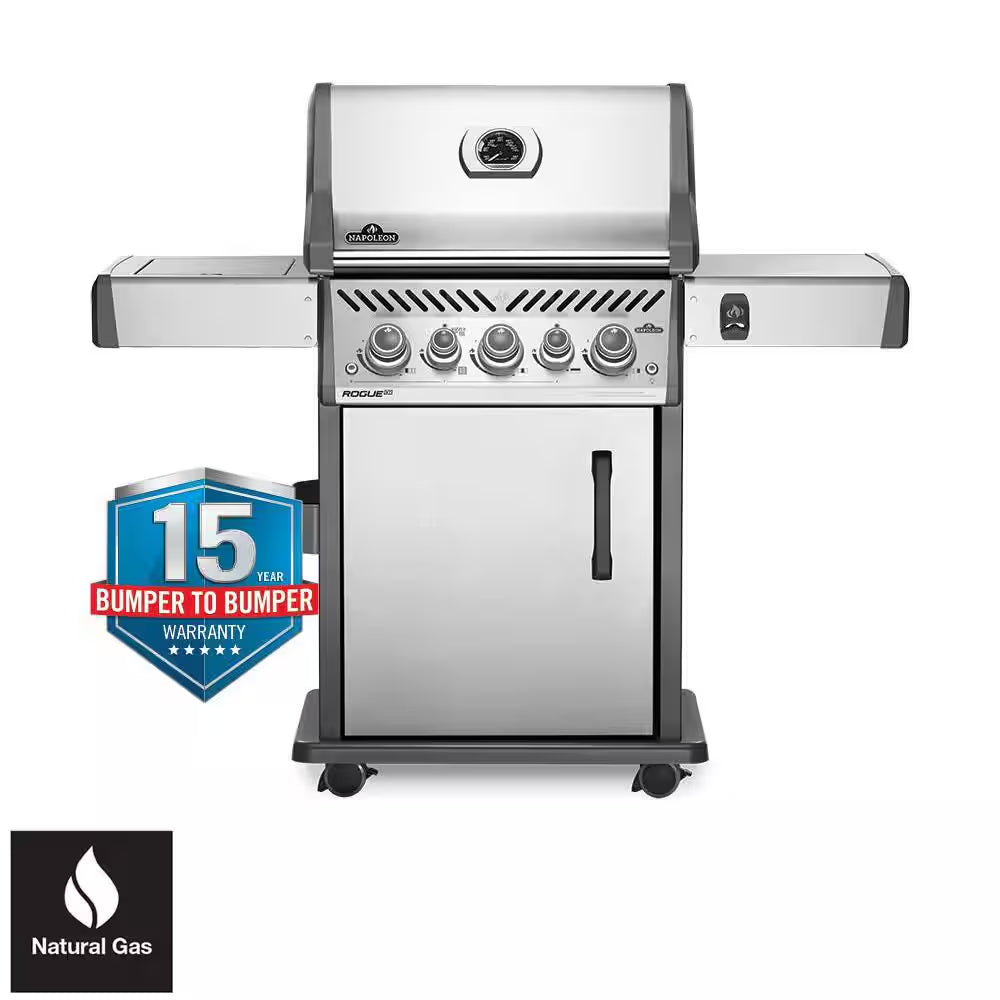 Rogue 3-Burner Natural Gas Grill with Infrared Rear and Side Burners in Stainless Steel