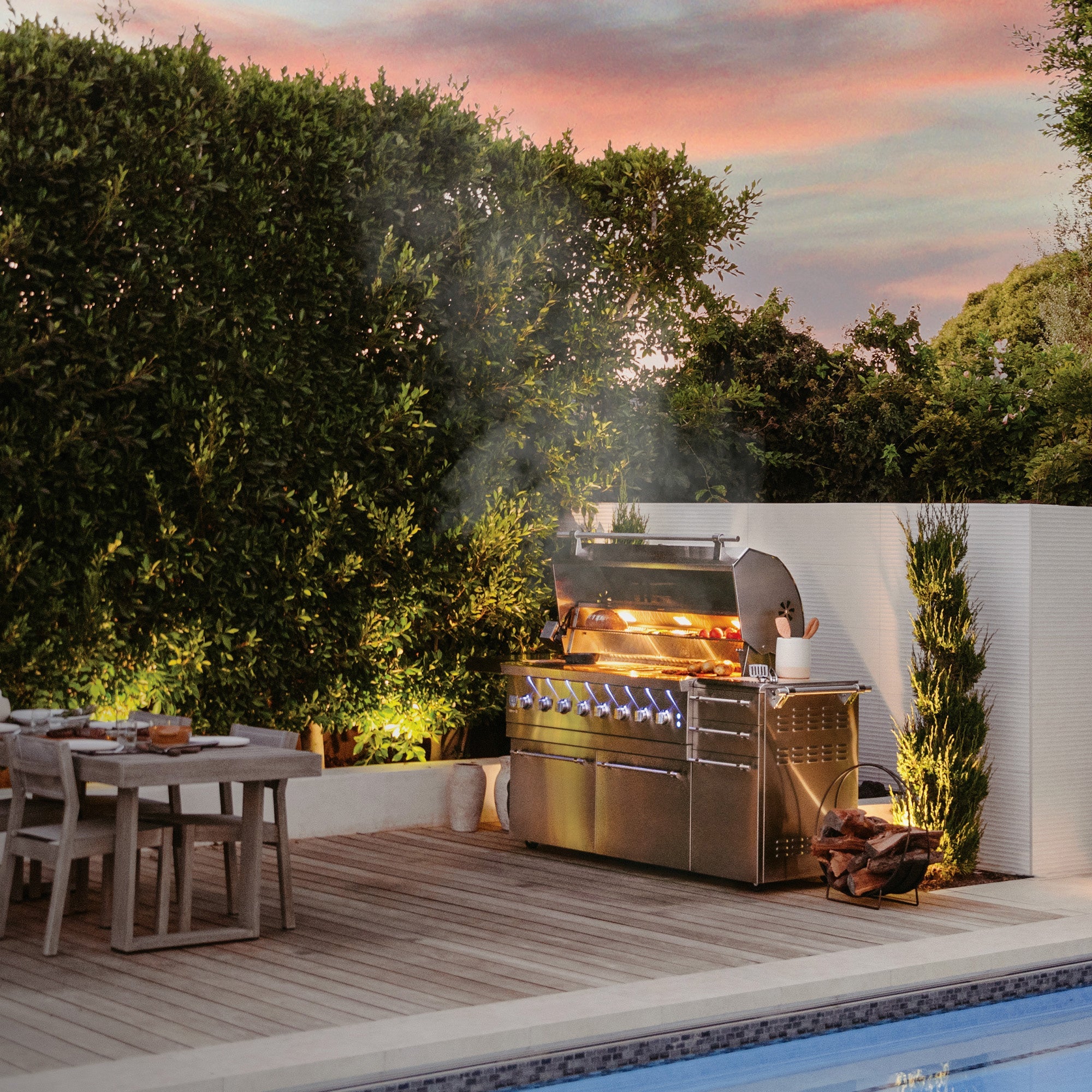 American Made Grills Freestanding Encore 54-Inch Hybrid Gas / Charcoal / Wood Grill