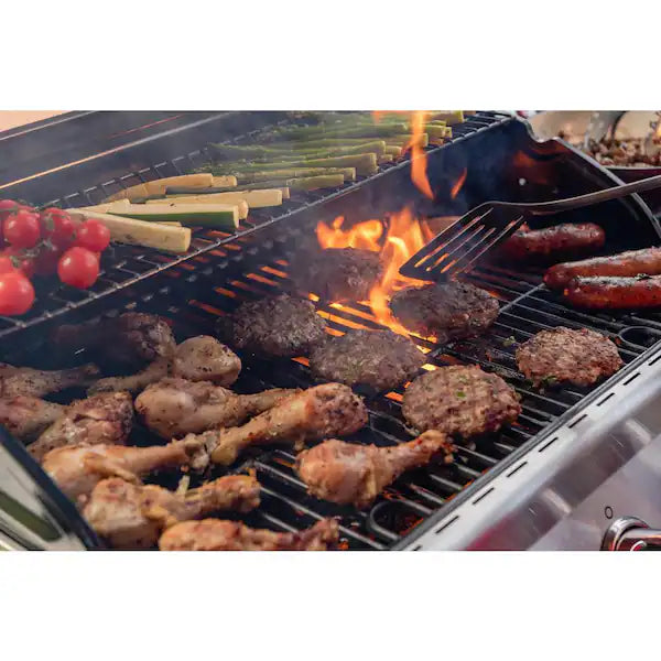 Rogue 425 3-Burner Propane Gas Grill in Black with Cast Iron Cooking Grids